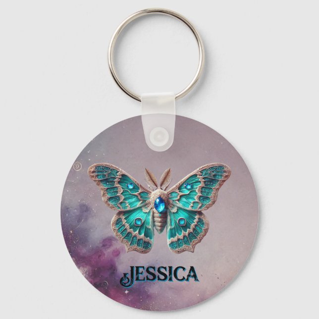 December Birthstone Keychain - Blue Zircon Moth  (Front)