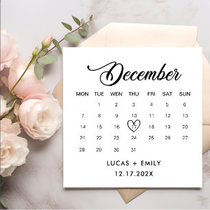 December Calendar Dark Black Wedding Napkin