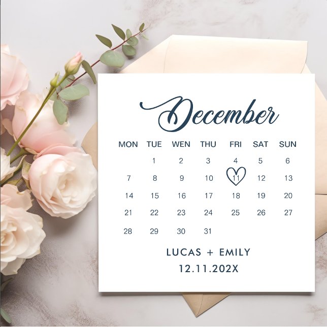 December Calendar Dark Blue Wedding Napkin (Creator Uploaded)