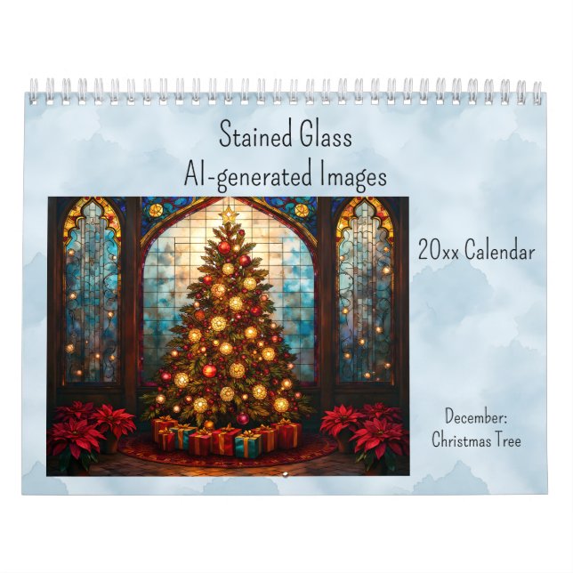 December Christmas Tree Stained Glass AI-generated Calendar (Cover)