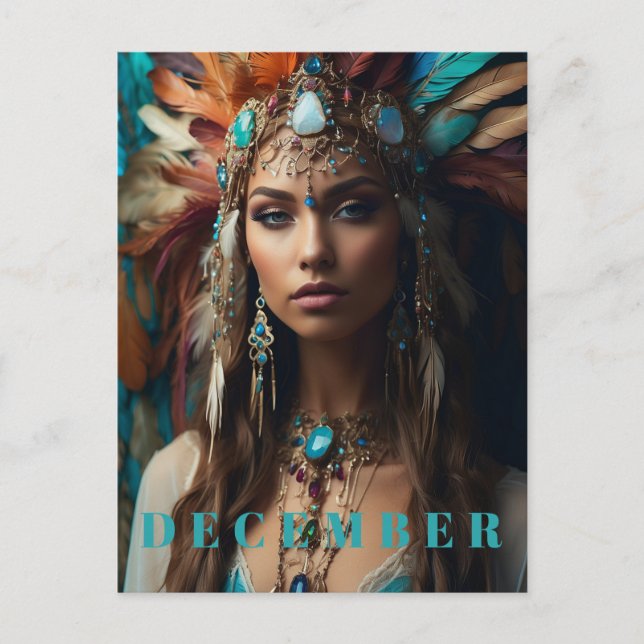 *~* DECEMBER Headdress Boho Turquoise Zircon AP53 Postcard (Front)