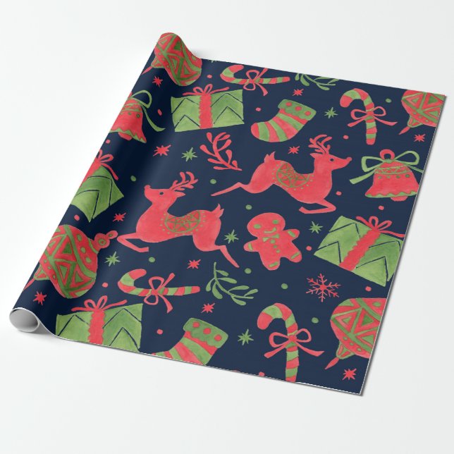 December Holiday Print Wrapping Paper (Unrolled)