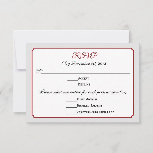 December Holiday Wedding RSVP Response with Menu (Front)