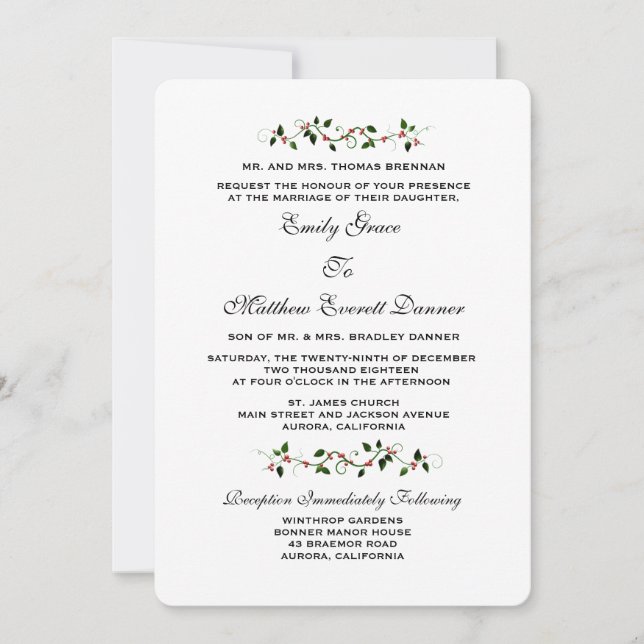 December Holiday Winter Wedding Formal Invitation (Front)