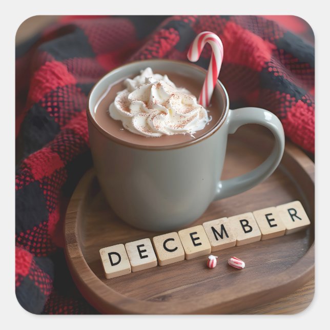 December Hot Chocolate Square Sticker (Front)