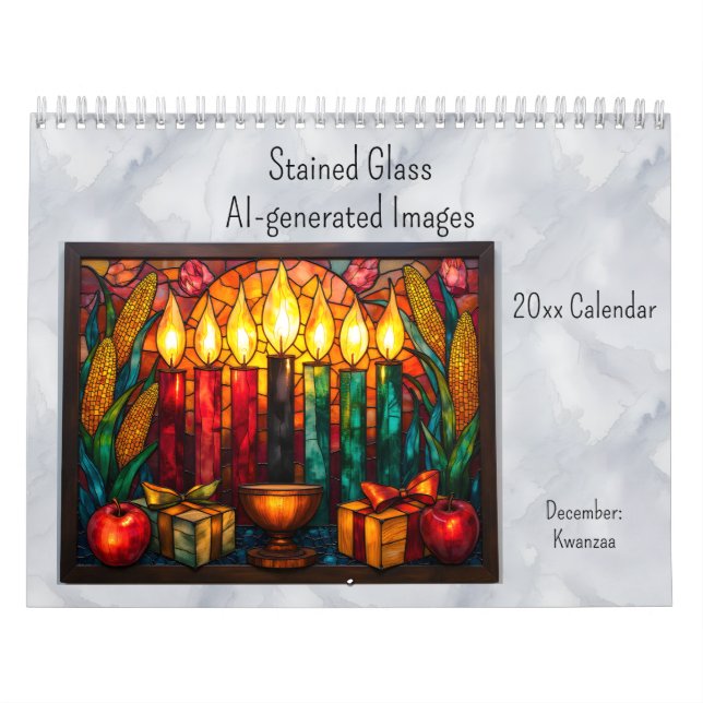 December Kwanzaa Theme Stained Glass AI-generated Calendar (Cover)