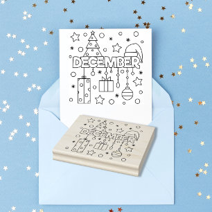 December Month Christmas Season Colouring Page Rubber Stamp