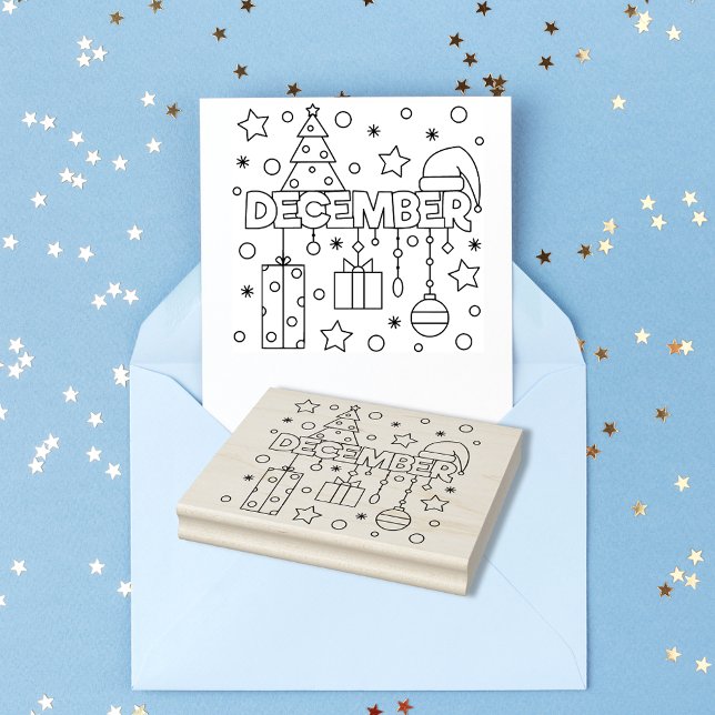 December Month Christmas Season Colouring Page Rubber Stamp (Creator Uploaded)