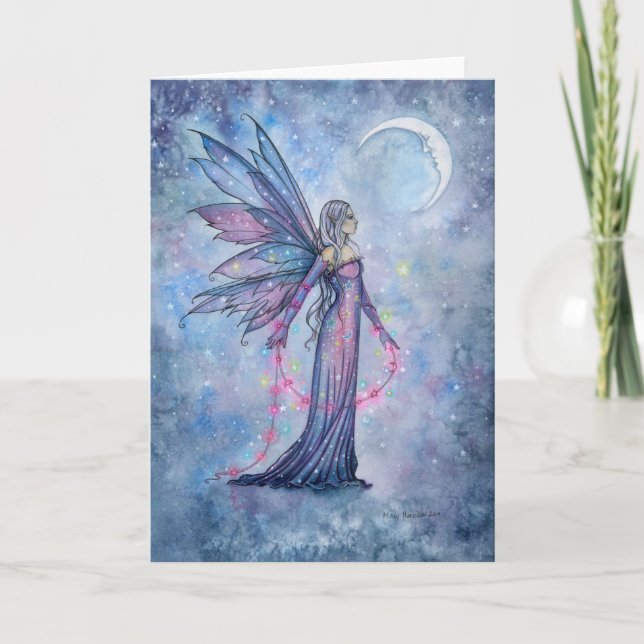 December Moon Fairy Art Blank Greeting Card (Front)