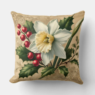 December Narcissus & Holly Birth Month Cushion