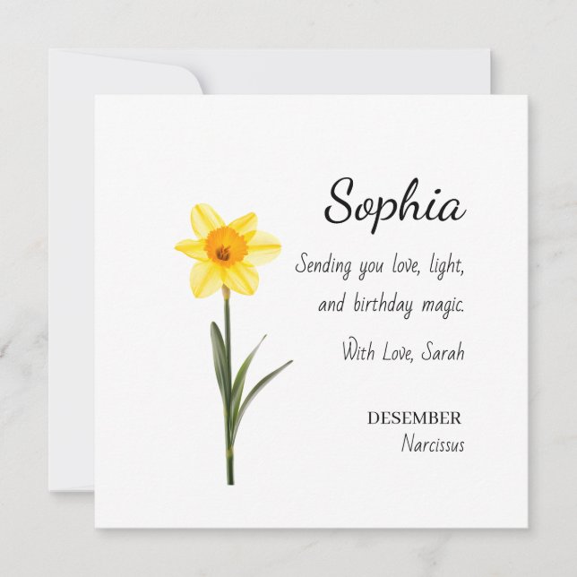 December Narcissus Personalised Birthday Card (Front)