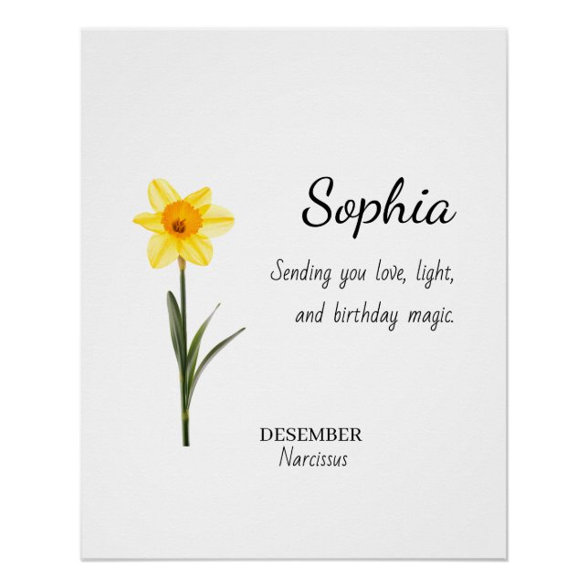 December Narcissus Personalised Birthday Poster (Front)