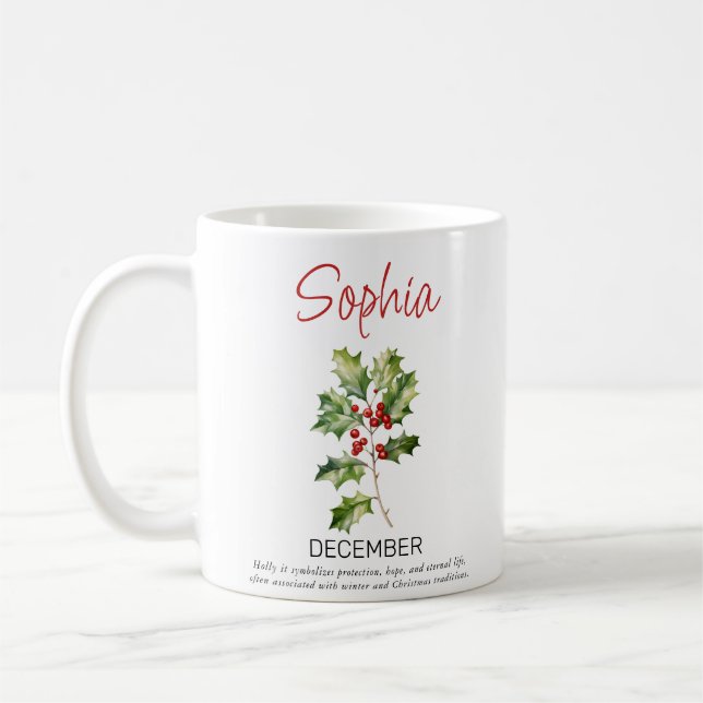December Personalised Birth Flower Coffee Mug (Left)