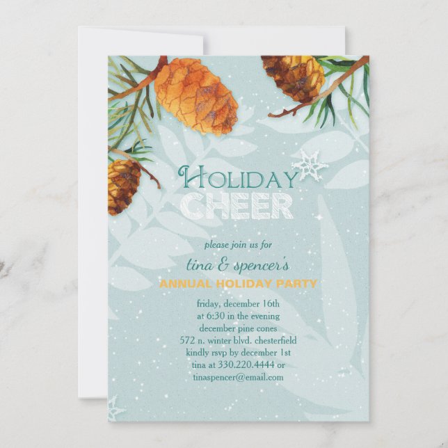 December Pine Cones Holiday Party Invitation (Front)