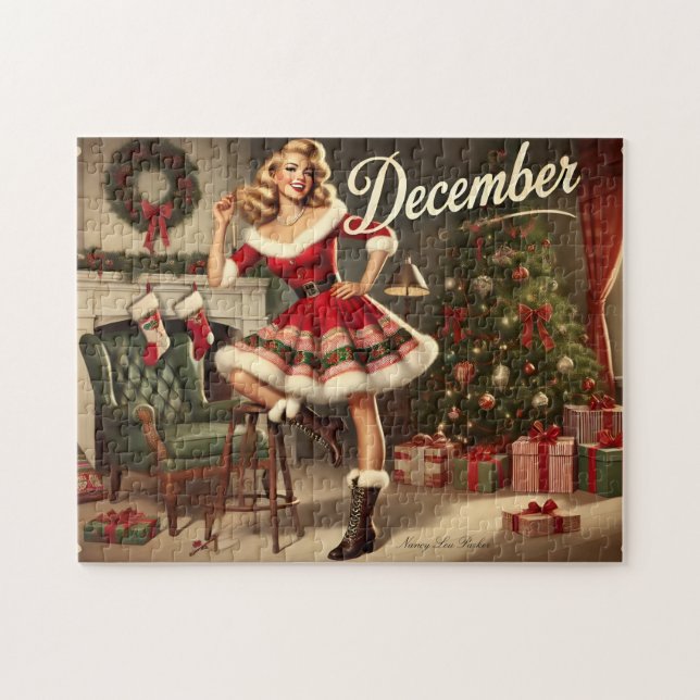 December Retro Christmas Blonde Pin-Up Girl Jigsaw Puzzle (Horizontal)