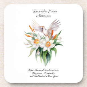 December’s Narcissus Flower with Floral Bird Coaster