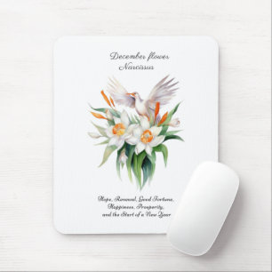 December’s Narcissus Flower with Floral Bird Mouse Pad