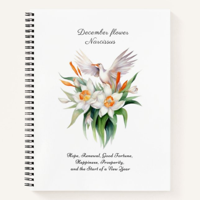 December’s Narcissus Flower with Floral Bird Notebook (Front)