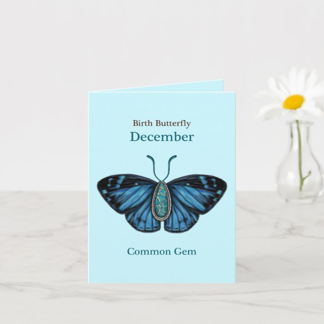 December Turquoise Common Gem Butterfly Art Card (Small Plant)