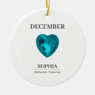 December Turquoise Personalised Birthday  Ceramic Tree Decoration