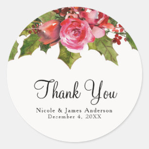 December Winter Wedding Holly Berry Floral Holiday Classic Round Sticker