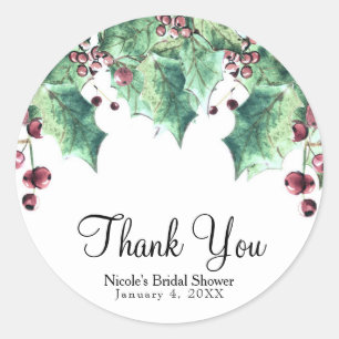 December Winter Wedding Holly Berry Holiday Favour Classic Round Sticker