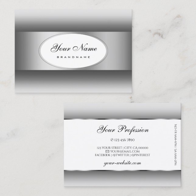 Decent Silver Grey White Ombre Oval Shape Frame Business Card (Front/Back)