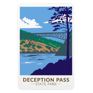 Deception Pass State Park Bridge Washington Retro Magnet