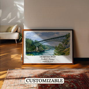 Deception Pass Washington Poster, Watercolor, Cust Poster