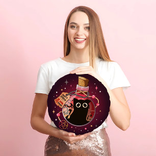 Deceptive Pink Bottle Evil Cat Spirit Halloween Round Cushion
