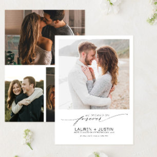 Decided on Forever Black White 4 Photo Engagement Invitation