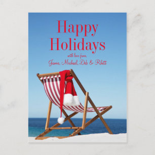 Deck Chair with Santa hat Holiday Postcard