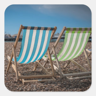 Deck Chairs Looking At The Sea Square Sticker