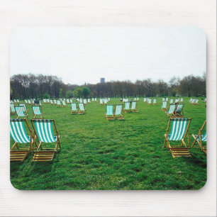 Deck Chairs Spread Out In Green Park, London Mouse Pad