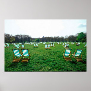 Deck Chairs Spread Out In Green Park, London Poster