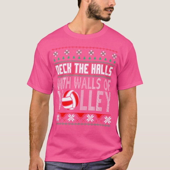 Deck Halls With Walls Of Volley-Christmas Volleyba T-Shirt (Front)