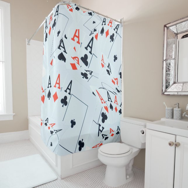 "Deck of Destiny: Layered Aces in a Poker Shuffle" Shower Curtain (In Situ)