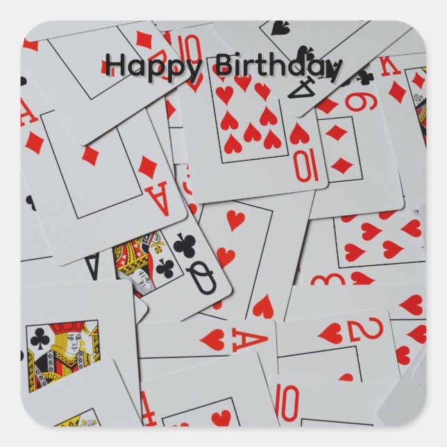 Deck Of Scattered Playing Cards, Birthday Stickers (Front)