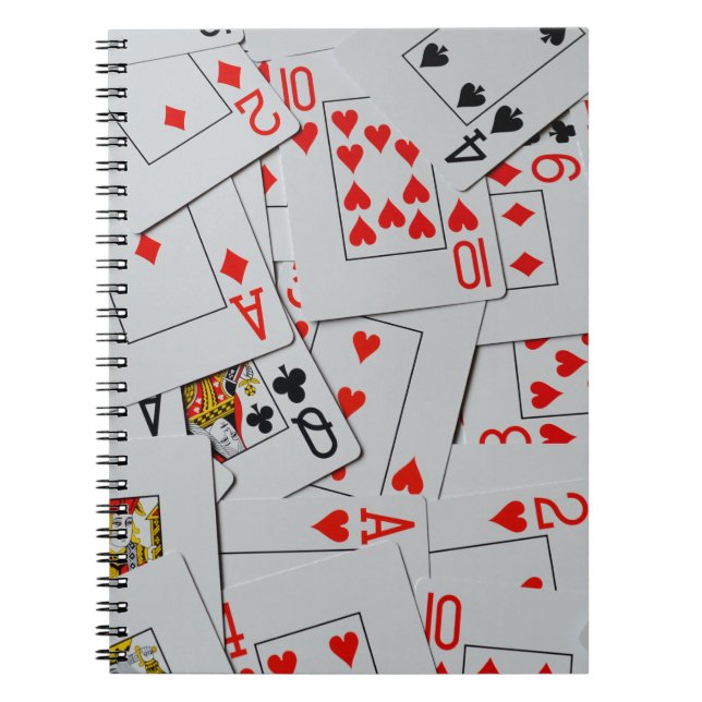 Deck Of Scattered Playing Cards Pattern, Spiral Notebook (Front)