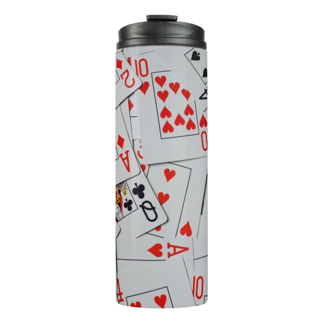 Deck Of Scattered Playing Cards Pattern, Thermal Tumbler (Front)