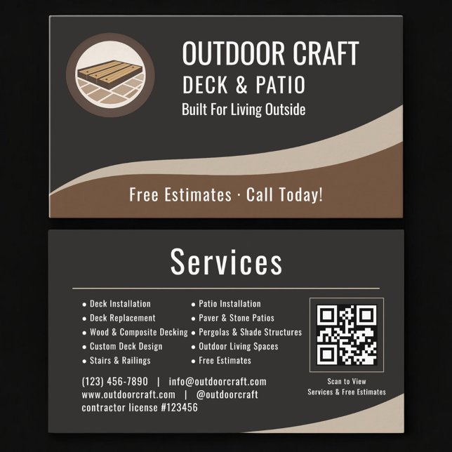 Deck & Patio QR Code Professional Business Card (Creator Uploaded)