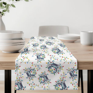 Deck the Claws Coastal Crab Christmas Lights Short Table Runner