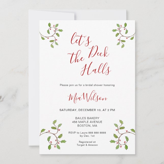 Deck the Halls Christmas Bridal shower  Invitation (Front)