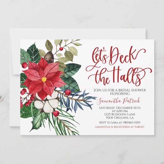 Deck the Halls Christmas Bridal Shower Invitation (Front)