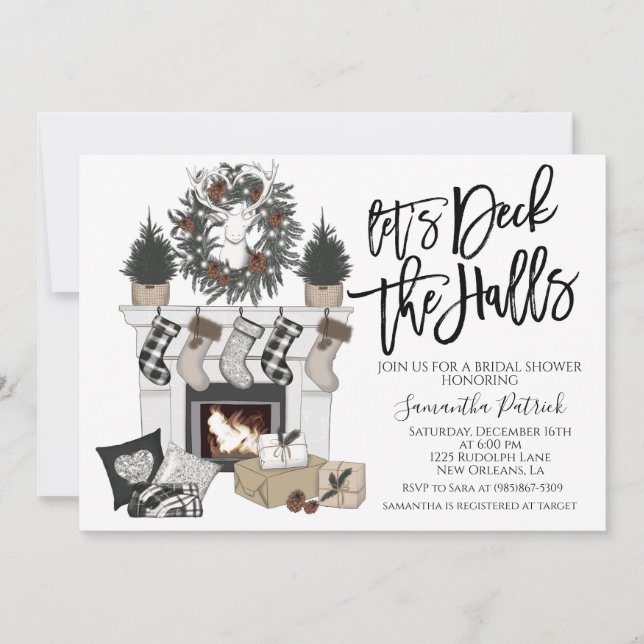 Deck the Halls Christmas Bridal Shower Invitation (Front)