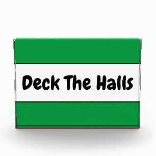 DECK THE HALLS Christmas Green White Stripes Photo Block