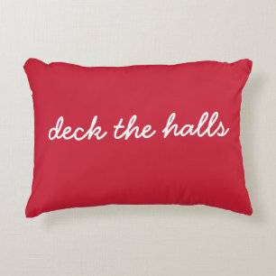 Deck The Halls Christmas Holiday Simple Script Red Decorative Cushion
