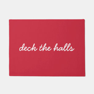 Deck The Halls Christmas Holiday Simple Script Red Doormat