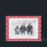 Deck The Halls Christmas Script Pattern Red Photo  Holiday Card<br><div class="desc">Deck The Halls Christmas Holiday Script Pattern in Red Photo Card</div>