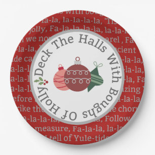 Deck The Halls Christmas Song Red Paper Plate